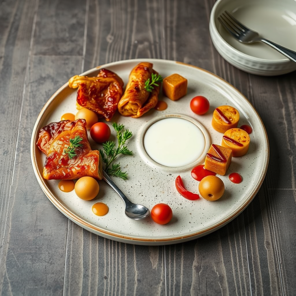 Modern Ukrainian cuisine presentation with artistic plating and contemporary interpretation of traditional ingredients